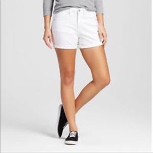 High Rise White Midi Shorts